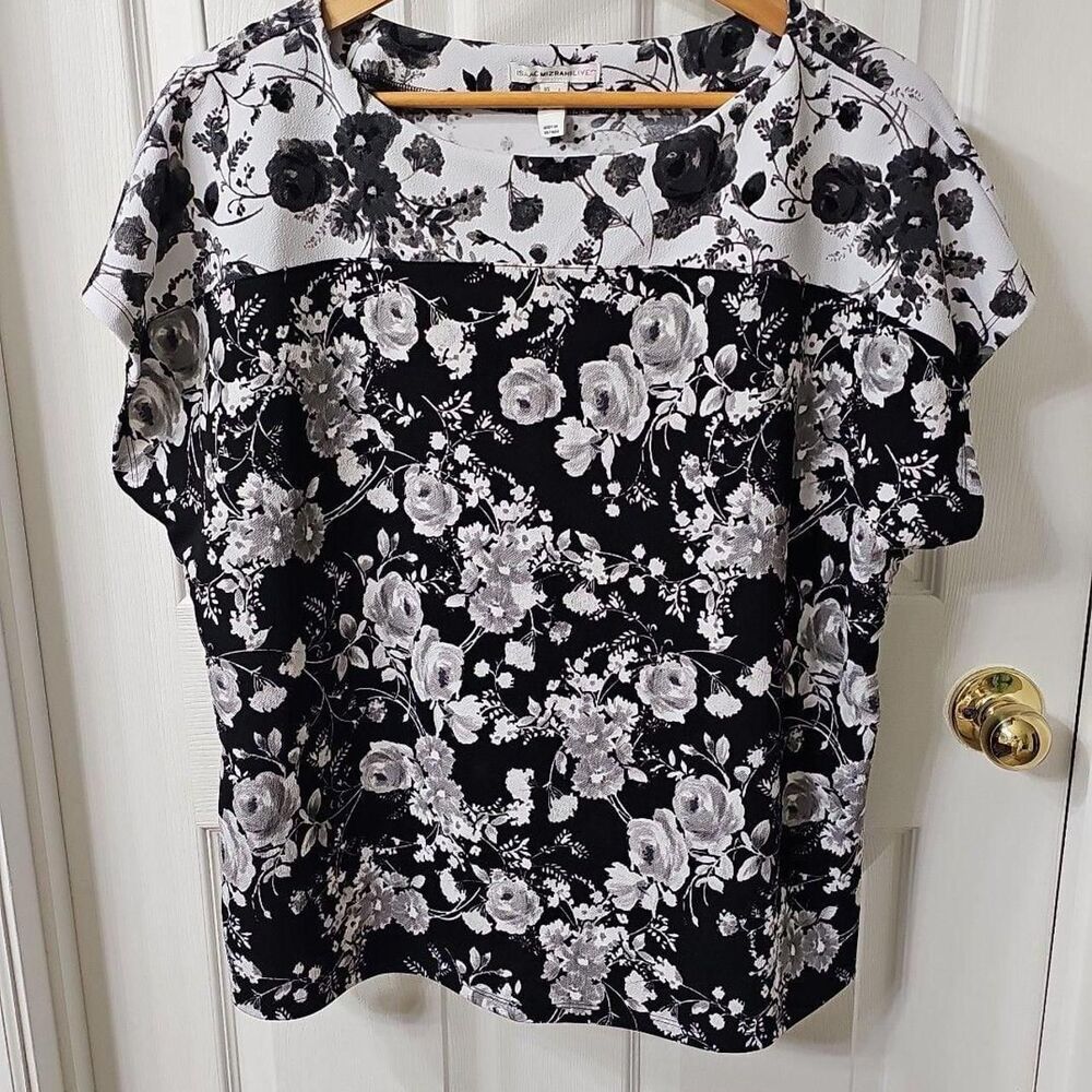 Isaac Mizrahi Live! Duo Printed Pebble Knit Cap Sleeve Top, Women's Size L